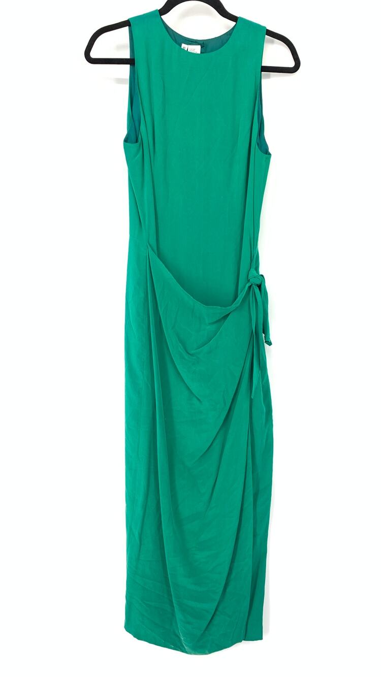 Vintage Sleeveless Cocktail Maxi Dress Womens Sz 10 Draped Front Green Silk NEW